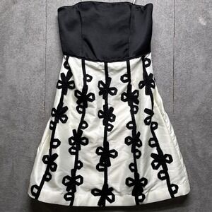 Lilly Pulitzer Black White Silk Strapless Cocktail Dress Women's 10 Bow Applique